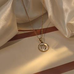 18KG white shell roune piece pendant zodiac stainless steel necklace
