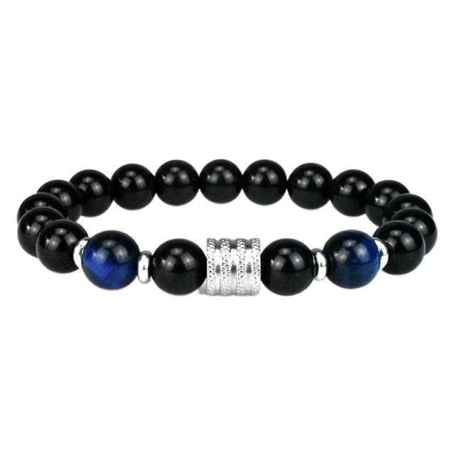 Stainless steel 10mm natural stone bracelet Tiger Eye obsidian men's bracelet wholesale