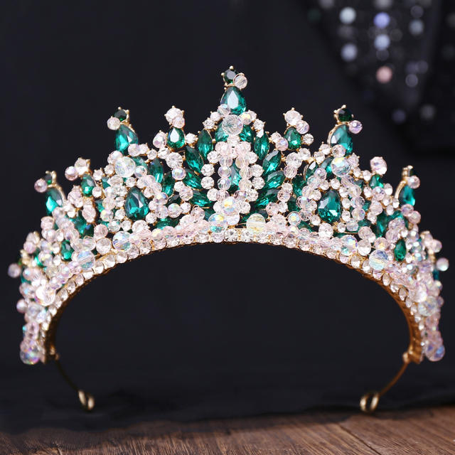 Handmade crystal bead luxury colorful hair crown wedding hair piece
