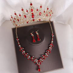 Baroque elegant rhinestone birthday crown bridal necklace earrings suit