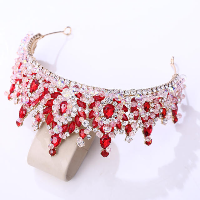 Handmade crystal bead luxury colorful hair crown wedding hair piece