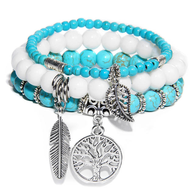 Bohemian Personalized Bracelet for Women Natural Beads Turquoise Tree of Life