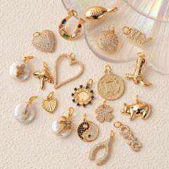 Gold plated copper diamond heart clover taichi DIY jewelry charm