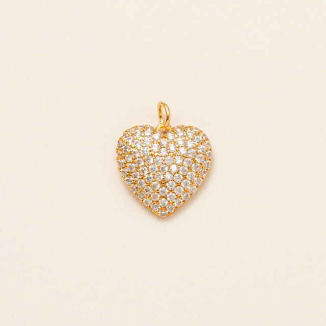 Gold plated copper diamond heart clover taichi DIY jewelry charm