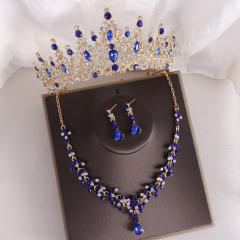 Baroque elegant rhinestone birthday crown bridal necklace earrings suit
