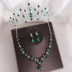 Baroque elegant rhinestone birthday crown bridal necklace earrings suit