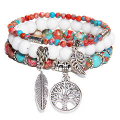 Bohemian Personalized Bracelet for Women Natural Beads Turquoise Tree of Life