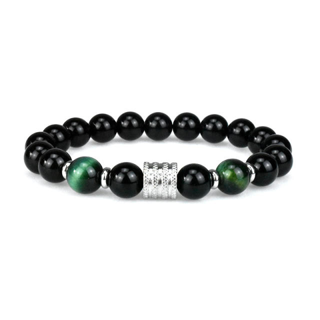 Stainless steel 10mm natural stone bracelet Tiger Eye obsidian men's bracelet wholesale