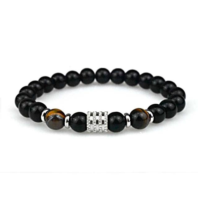 Stainless steel 10mm natural stone bracelet Tiger Eye obsidian men's bracelet wholesale