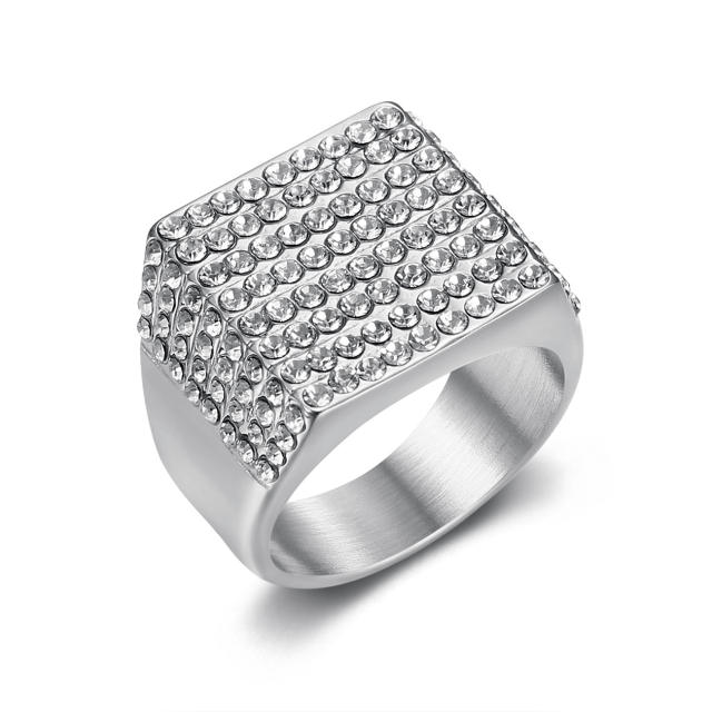 HIPHOP Jewelry Titanium Steel Gold Plated Square Full Diamond Ring