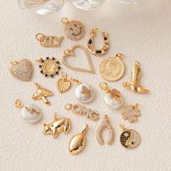 Gold plated copper diamond heart clover taichi DIY jewelry charm