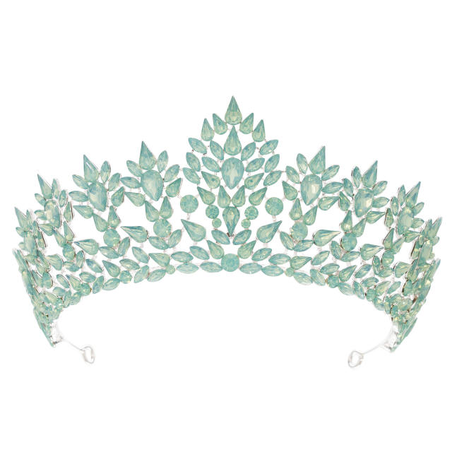 Luxury alloy crown colorful crystal handmade wedding hair crown hair piece