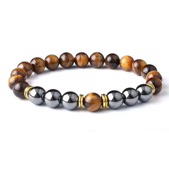 8mm natural stone energy stone Black magnet Tiger Eye volcanic rock beaded bracelet wholesale