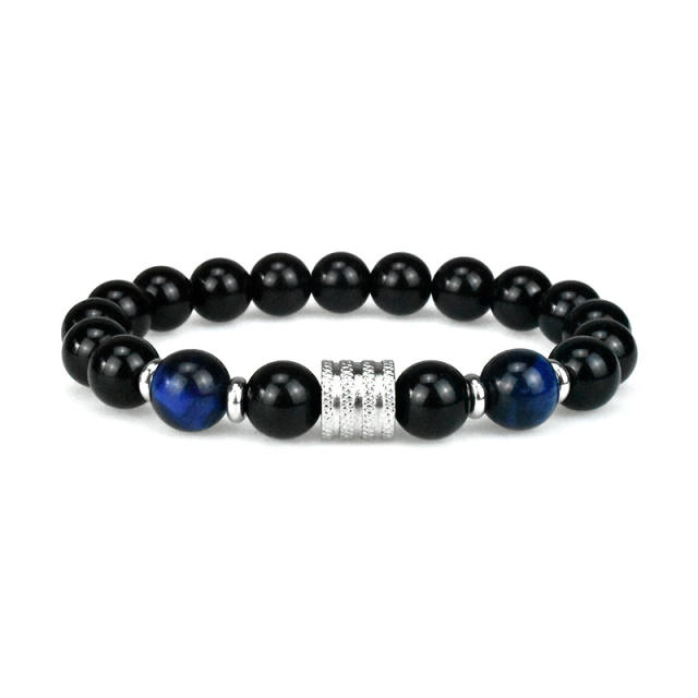 Stainless steel 10mm natural stone bracelet Tiger Eye obsidian men's bracelet wholesale