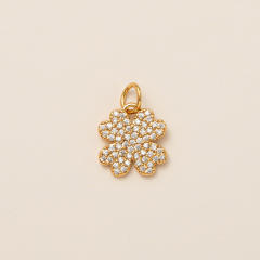 Gold plated copper diamond heart clover taichi DIY jewelry charm