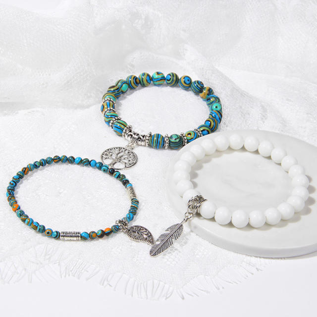 Bohemian Personalized Bracelet for Women Natural Beads Turquoise Tree of Life