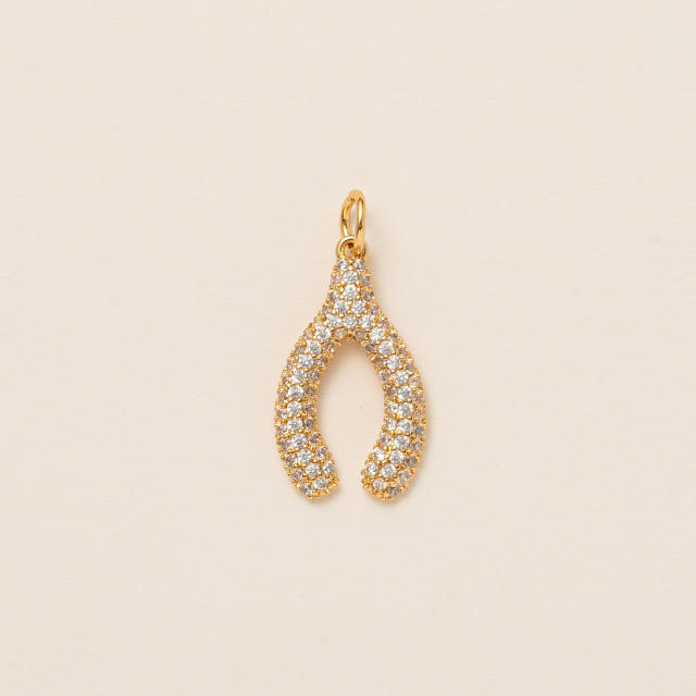 Gold plated copper diamond heart clover taichi DIY jewelry charm