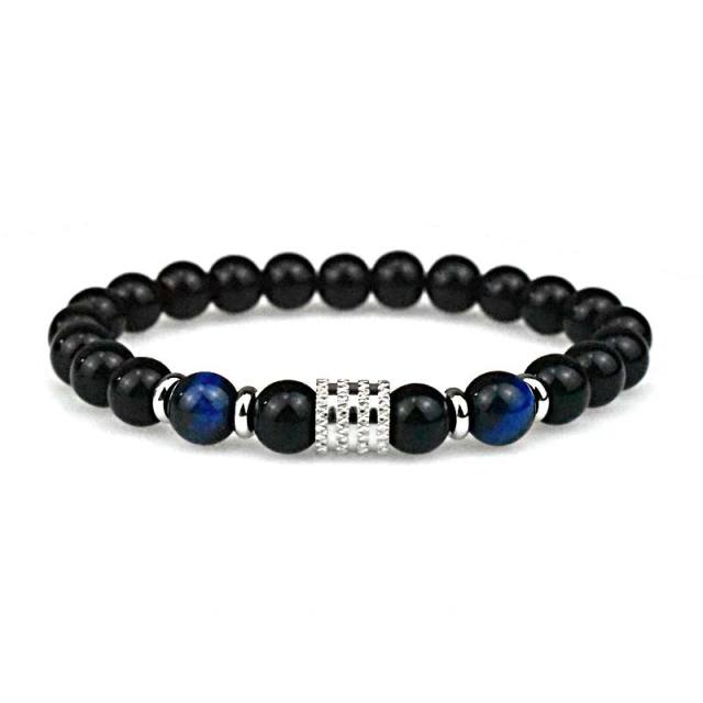 Stainless steel 10mm natural stone bracelet Tiger Eye obsidian men's bracelet wholesale