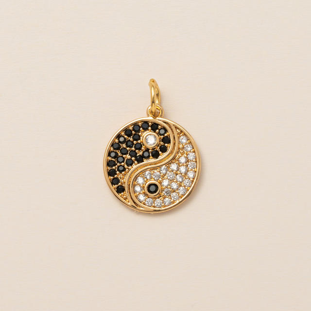 Gold plated copper diamond heart clover taichi DIY jewelry charm