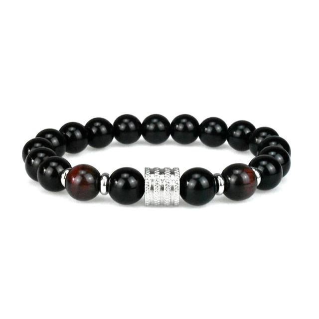 Stainless steel 10mm natural stone bracelet Tiger Eye obsidian men's bracelet wholesale