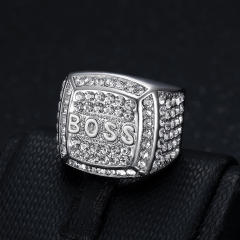 HIPHOP ring titanium steel gold plated diamond box BOSS letter men's ring