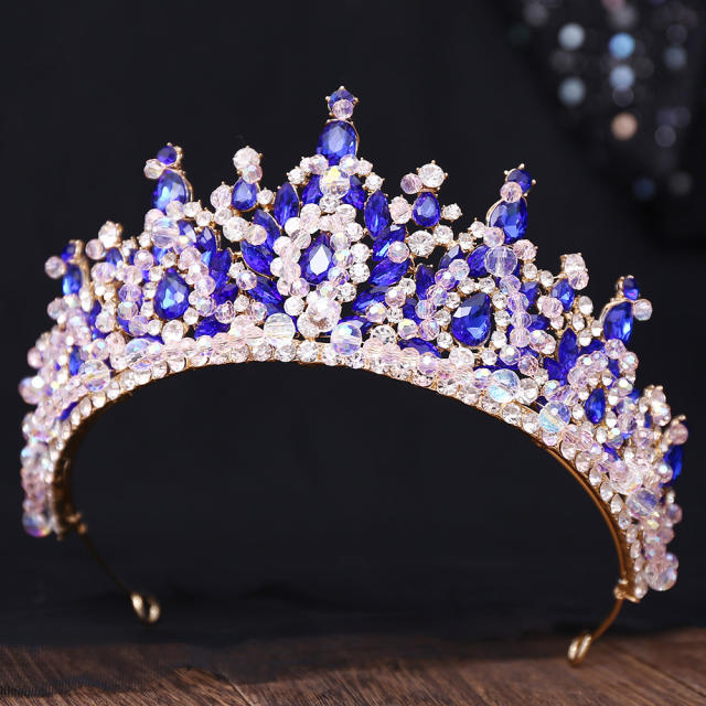 Handmade crystal bead luxury colorful hair crown wedding hair piece