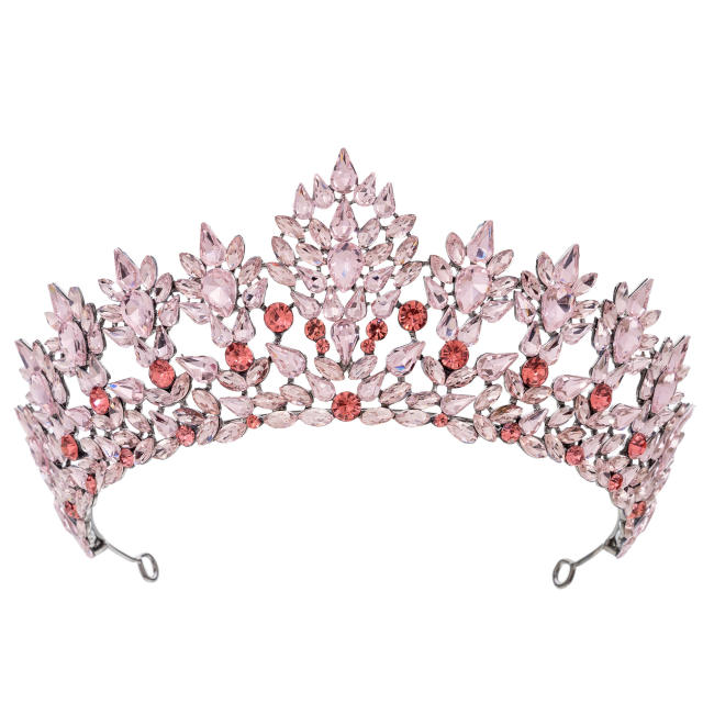 Luxury alloy crown colorful crystal handmade wedding hair crown hair piece