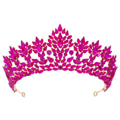 Luxury alloy crown colorful crystal handmade wedding hair crown hair piece