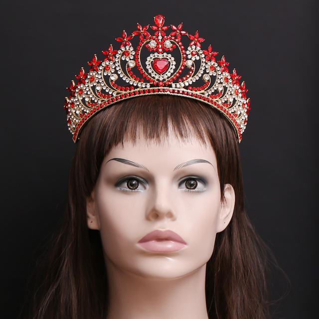 Headwear Bride Hair Accessories High-grade European and American Love Crown Baroque Red Crystal Accessories