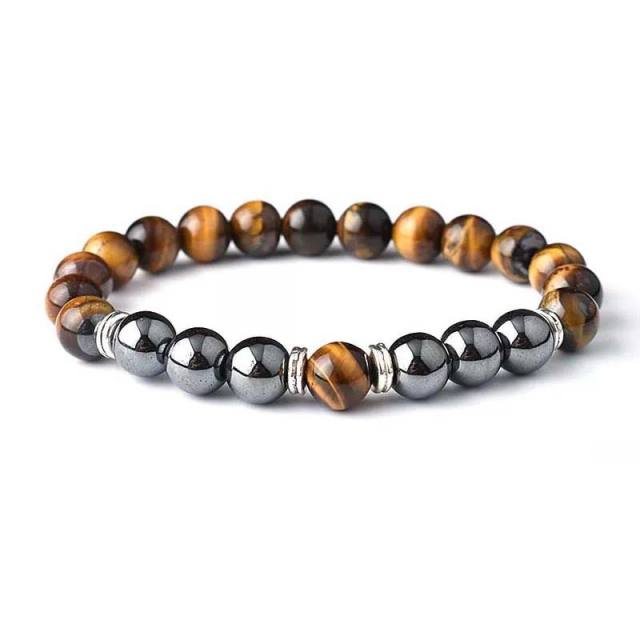 8mm natural stone energy stone Black magnet Tiger Eye volcanic rock beaded bracelet wholesale
