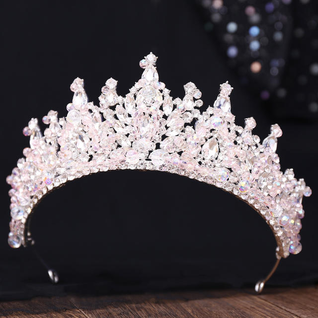 Handmade crystal bead luxury colorful hair crown wedding hair piece