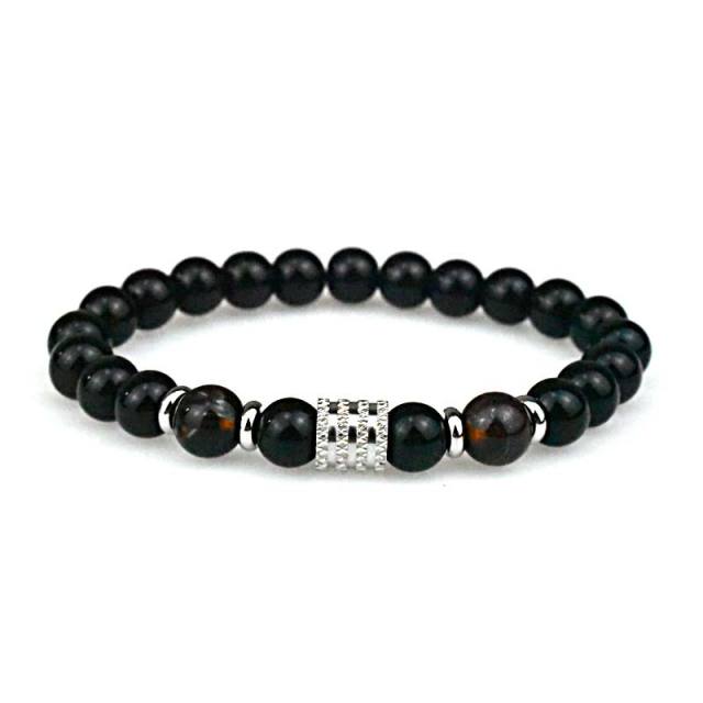 Stainless steel 10mm natural stone bracelet Tiger Eye obsidian men's bracelet wholesale
