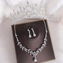 Baroque elegant rhinestone birthday crown bridal necklace earrings suit