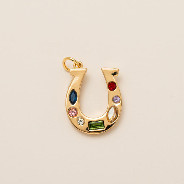 Gold plated copper diamond heart clover taichi DIY jewelry charm