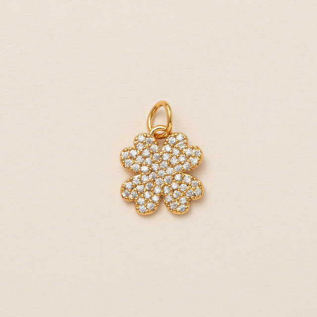 Gold plated copper diamond heart clover taichi DIY jewelry charm