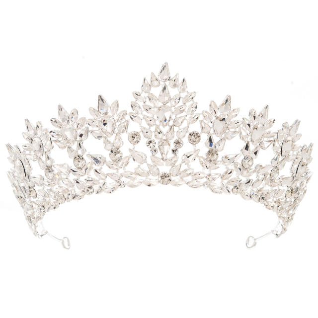 Luxury alloy crown colorful crystal handmade wedding hair crown hair piece