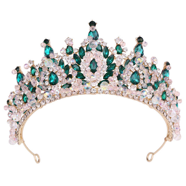 Handmade crystal bead luxury colorful hair crown wedding hair piece