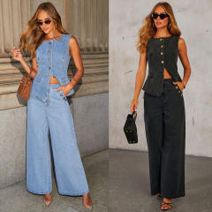 Solid color loose fashion long sleeve Denim suit