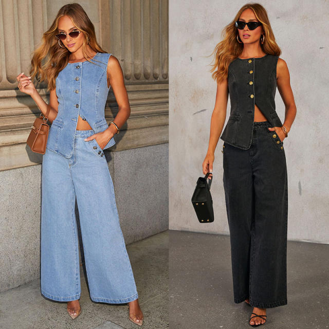 Solid color loose fashion long sleeve Denim suit