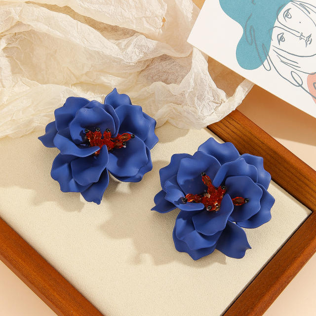 Acrylic hand-painted petals heavy handmade camellia exaggerated earrings