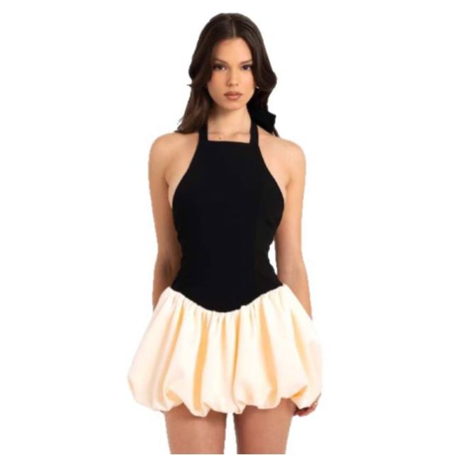 Summer contrast color halter neck women short dress