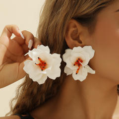 Acrylic hand-painted petals heavy handmade camellia exaggerated earrings