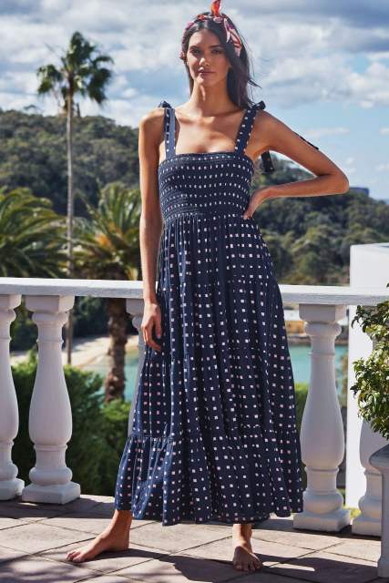 Summer Women's Clothing Leisure Commuter Sleeveless Spice Girl Printed Long Sling dress
