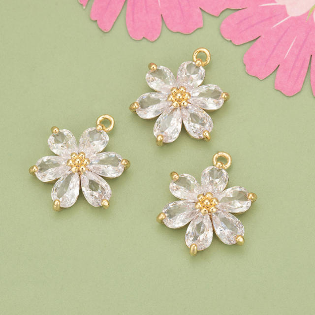 Electroplated 18K gold micro-inlaid colored diamond petal pendant for earrings necklace bracelet 1pcs