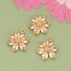 Electroplated 18K gold micro-inlaid colored diamond petal pendant for earrings necklace bracelet 1pcs