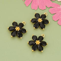 Electroplated 18K gold micro-inlaid colored diamond petal pendant for earrings necklace bracelet 1pcs