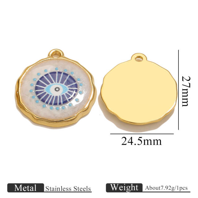 Stainless Steel Vintage Round Blue Eye Pendant DIY Oil Dropping Devil's Eye Bracelet Necklace Keychain Jewelry Accessories 5pcs/pack