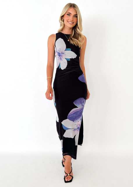 Summer 2025 New Sleeveless dress Long Dress Random Printed High Waist Slim-fit flower dress