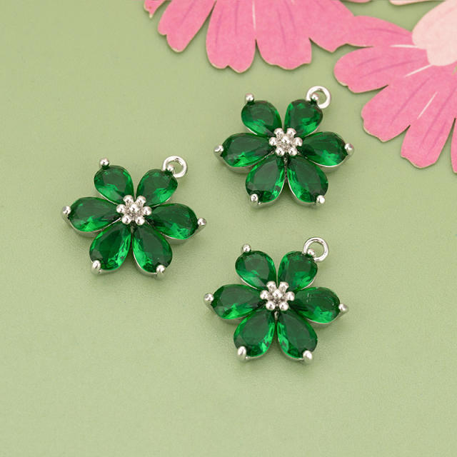 Electroplated 18K gold micro-inlaid colored diamond petal pendant for earrings necklace bracelet 1pcs