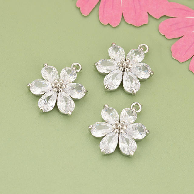 Electroplated 18K gold micro-inlaid colored diamond petal pendant for earrings necklace bracelet 1pcs